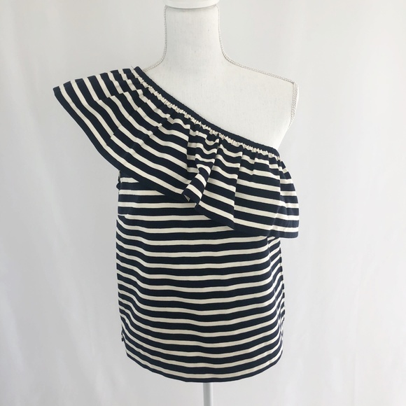 J.Crew NWT Navy/White Off Shoulder Top Size M - Picture 1 of 3